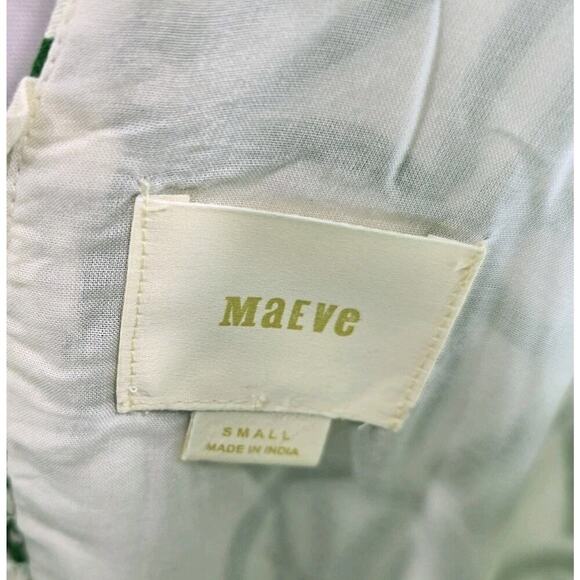 Anthropologie Top Womens Small Green White Tank Smocked Tie Knot Maeve Verena - Picture 3 of 11